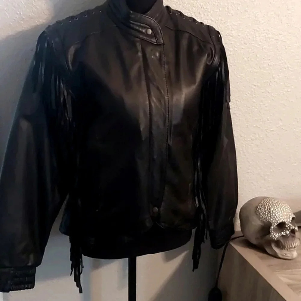 Harley-Davidson HD Vintage 2002 Leather Jacket Black Tassels Quilted Y2K 80s 90s